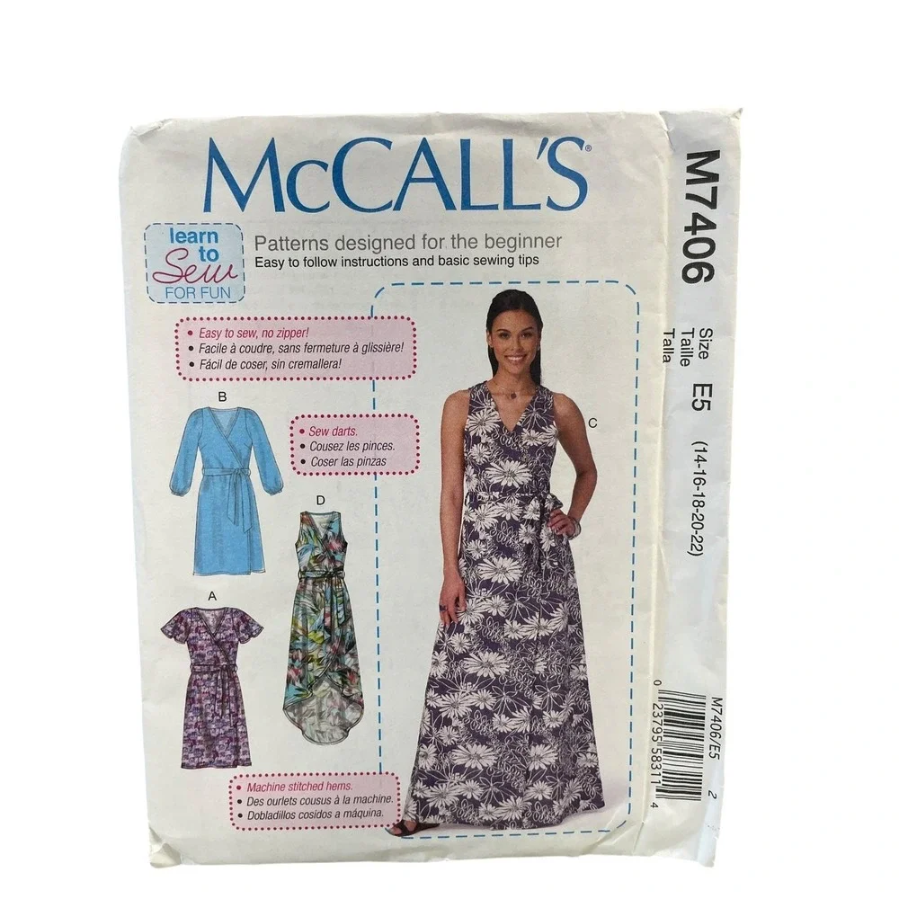 McCALL'S M7406 Misses' Wrap Dress Pattern Size‎ 14-22 Beginner UNCUT FF